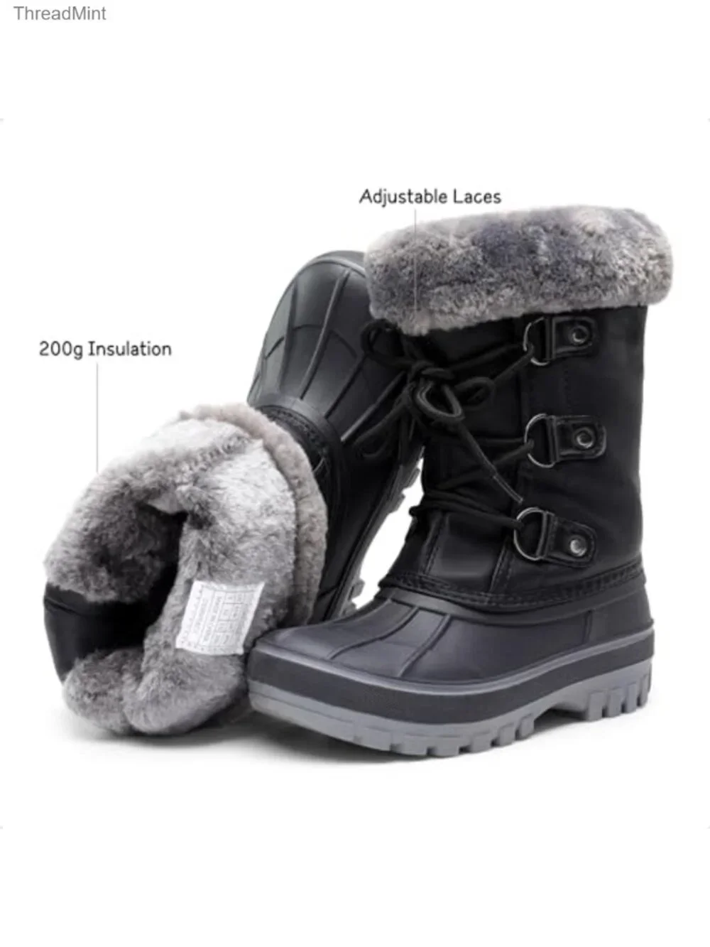 Kids Snow Boots Water-Resistant Non-Slip Winter Boots with Faux Fur